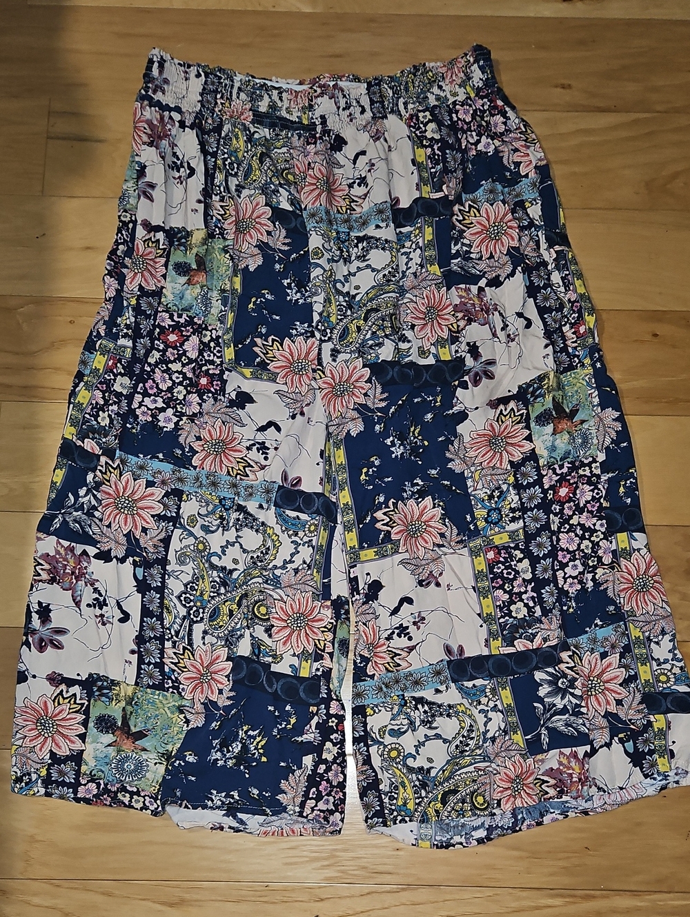 Floral Patchwork Navy and Pink Wide-Leg Women’s Shorts